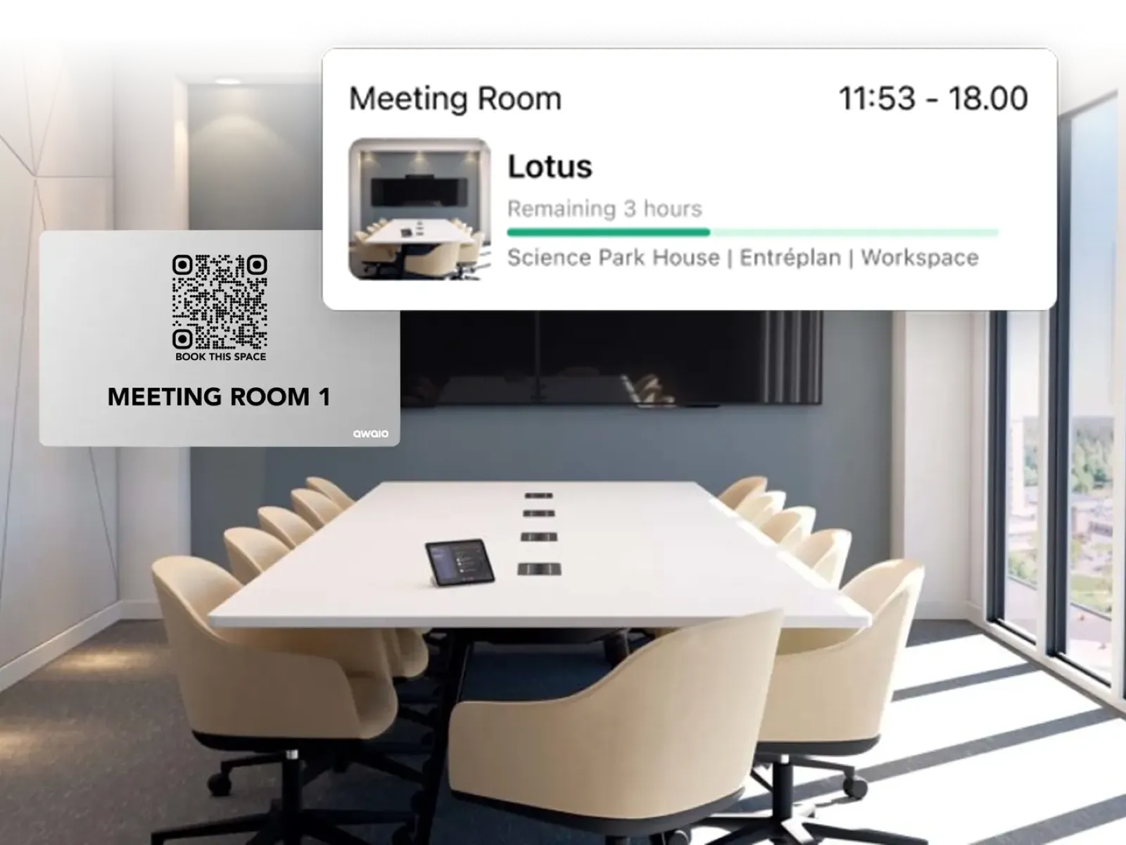 Awaio room booking via QR code on mobile