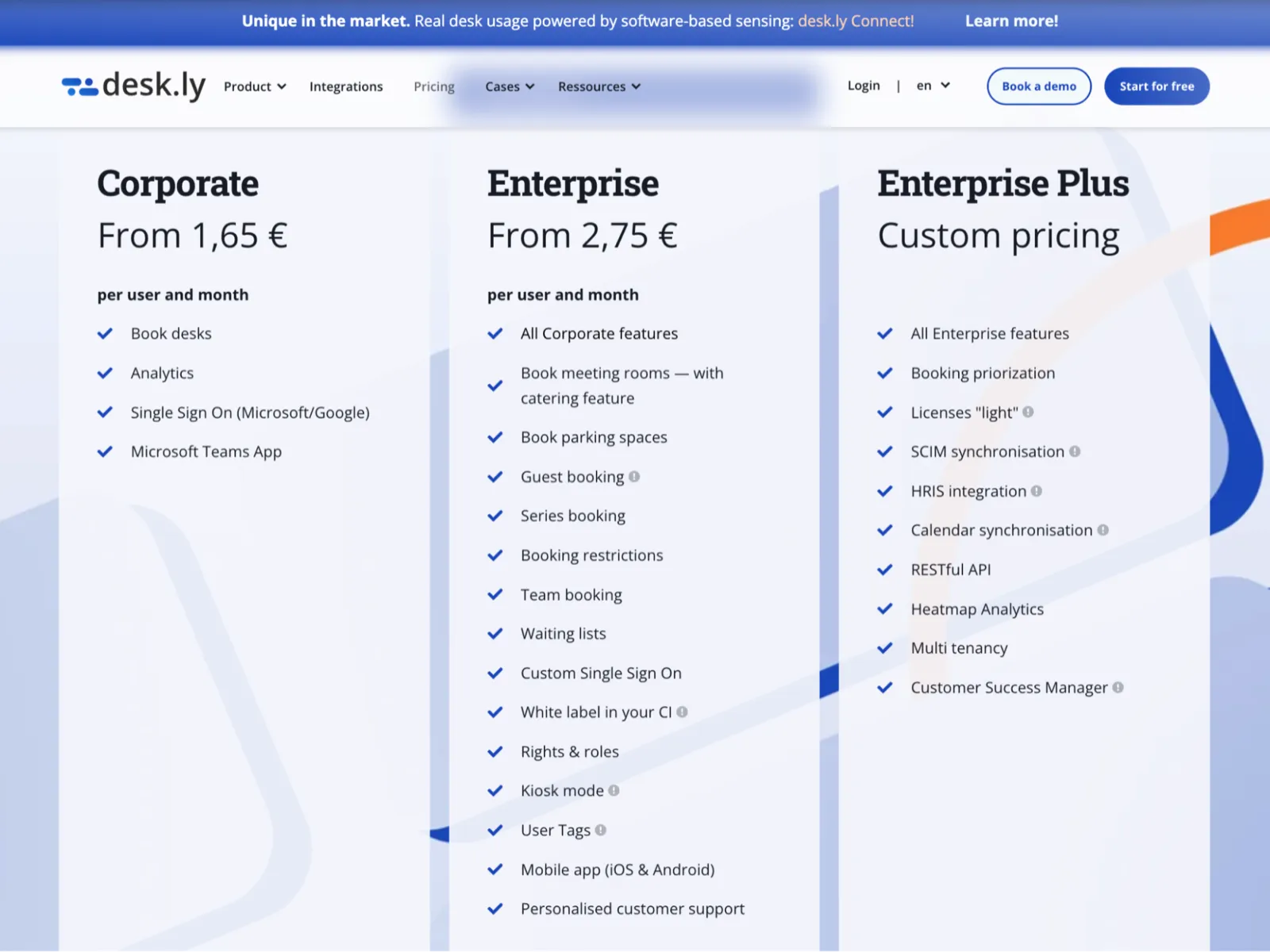 Deskly booking view showing available desks and rooms