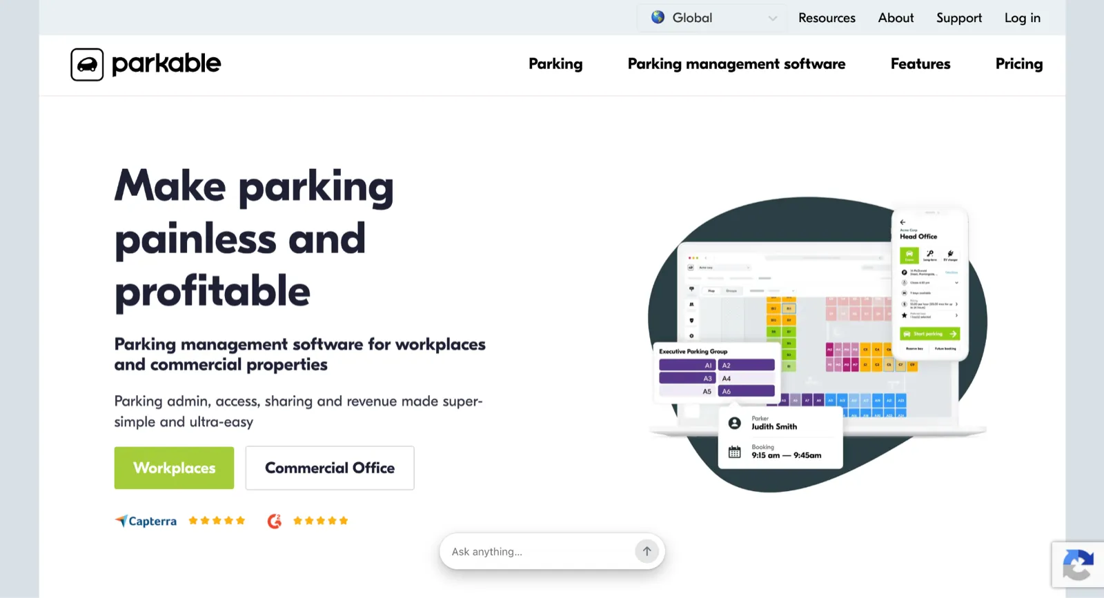 Parkable multi-site parking management interface