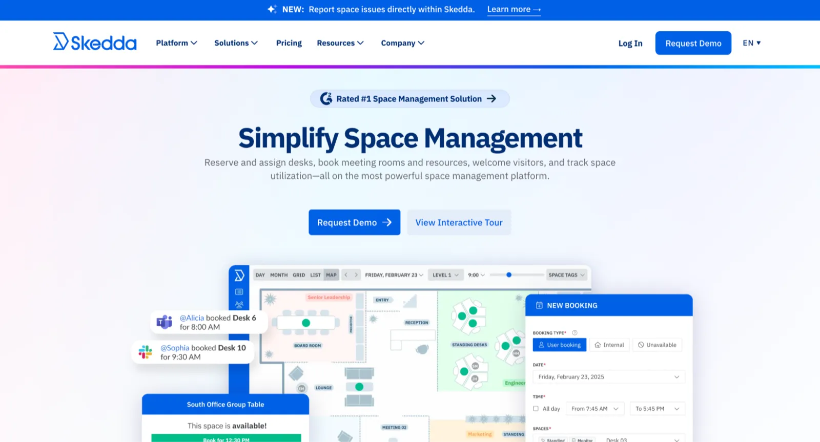 Skedda space management platform homepage