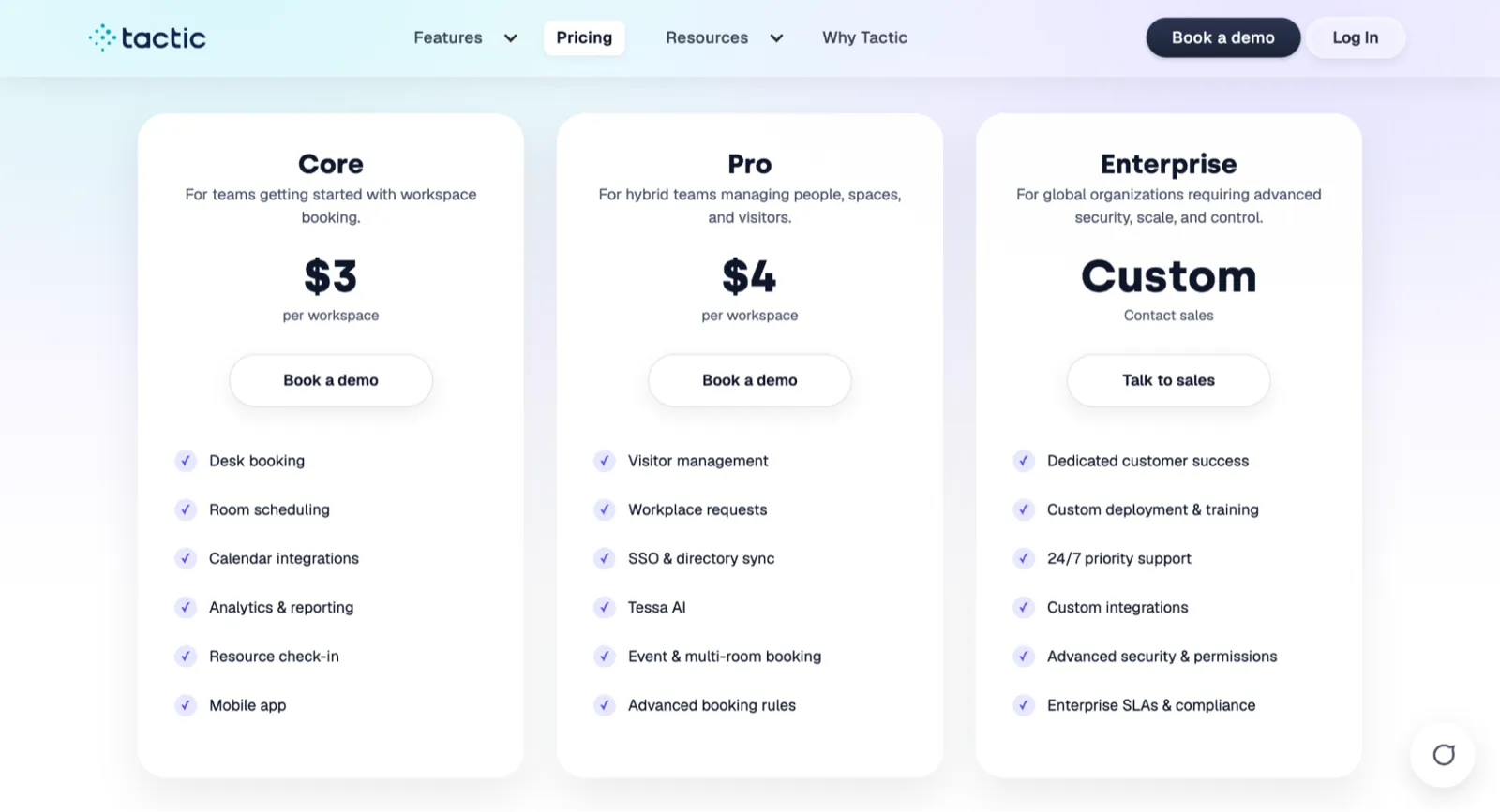 Tactic pricing plans comparison