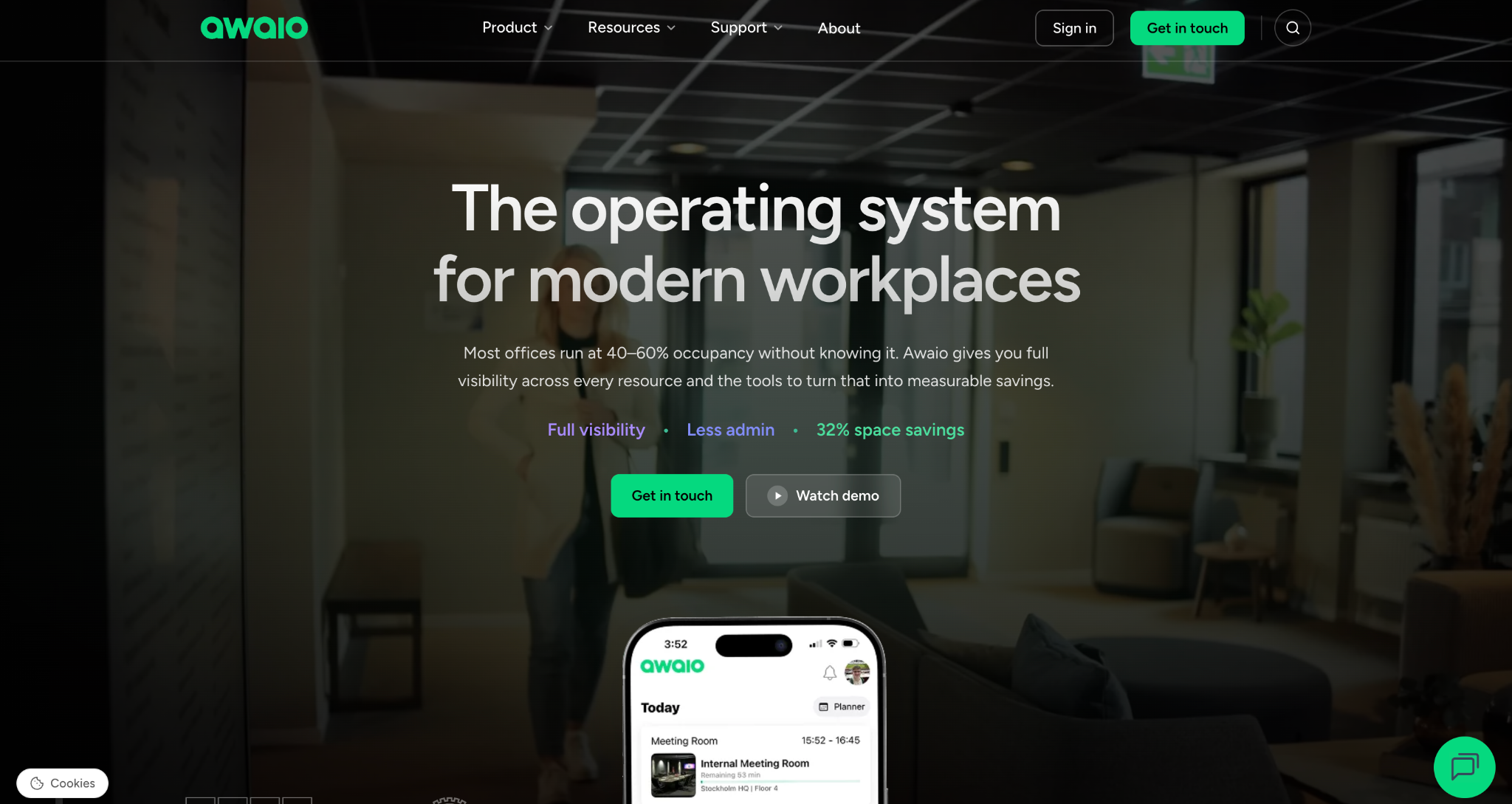 Awaio workplace analytics dashboard showing booking and utilisation data