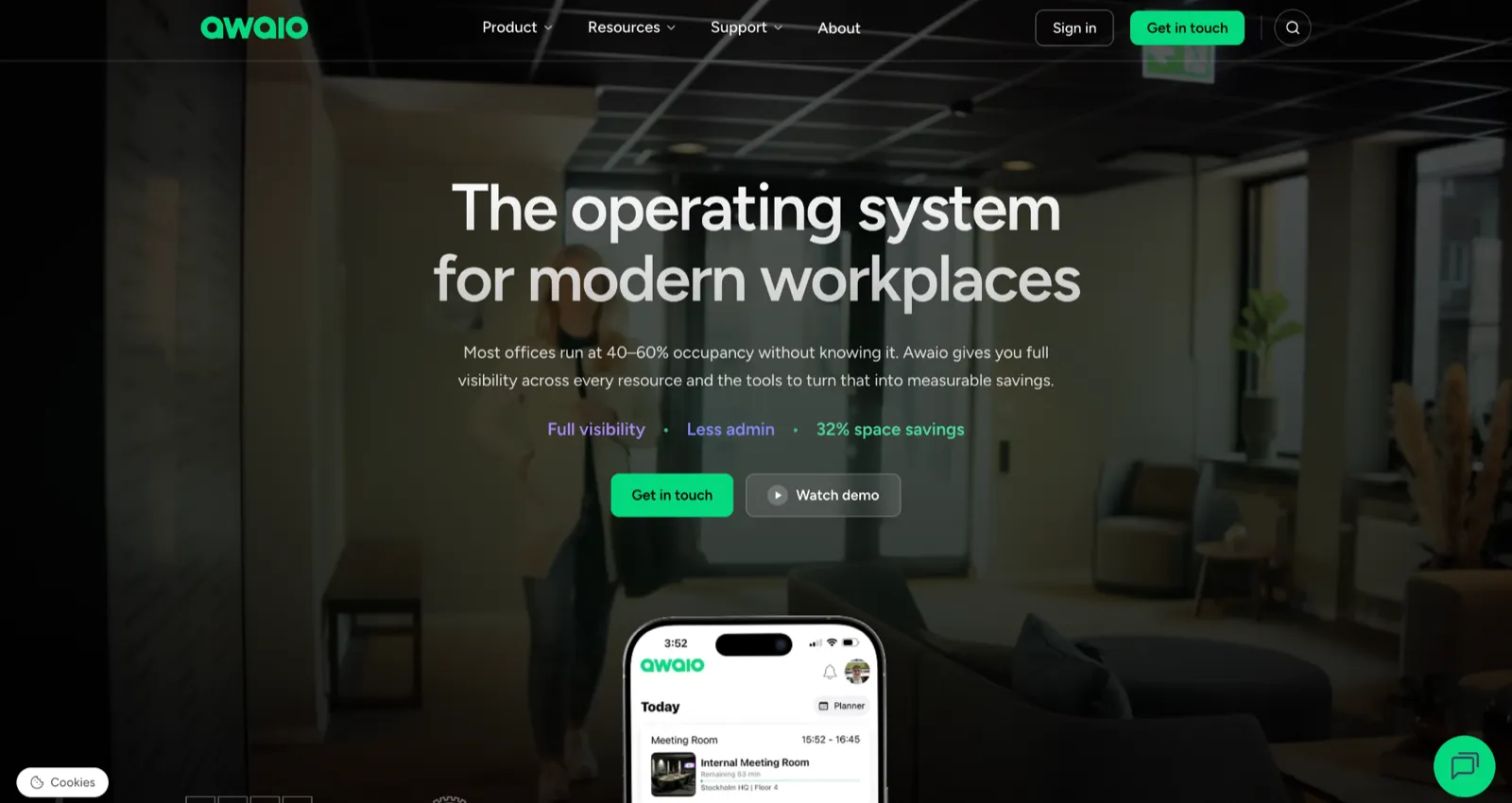 Awaio workplace analytics dashboard showing booking and utilisation data