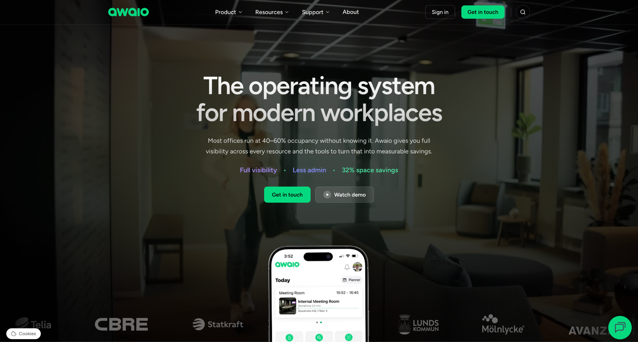 Awaio homepage: the operating system for modern workplaces