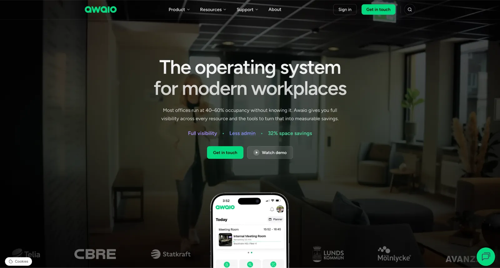 Awaio homepage: the operating system for modern workplaces