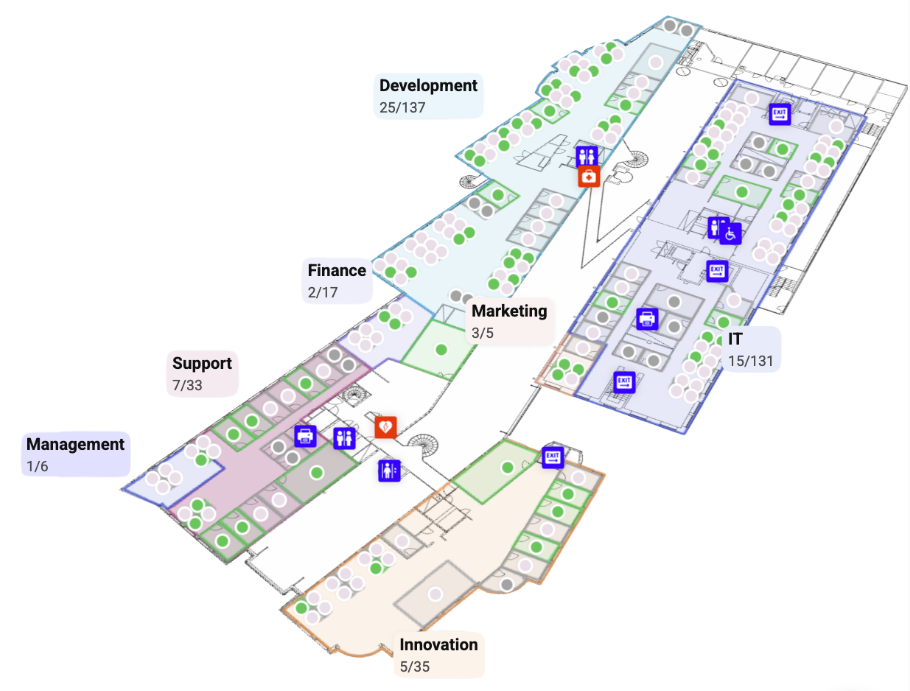 Awaio interactive office map showing resources by department