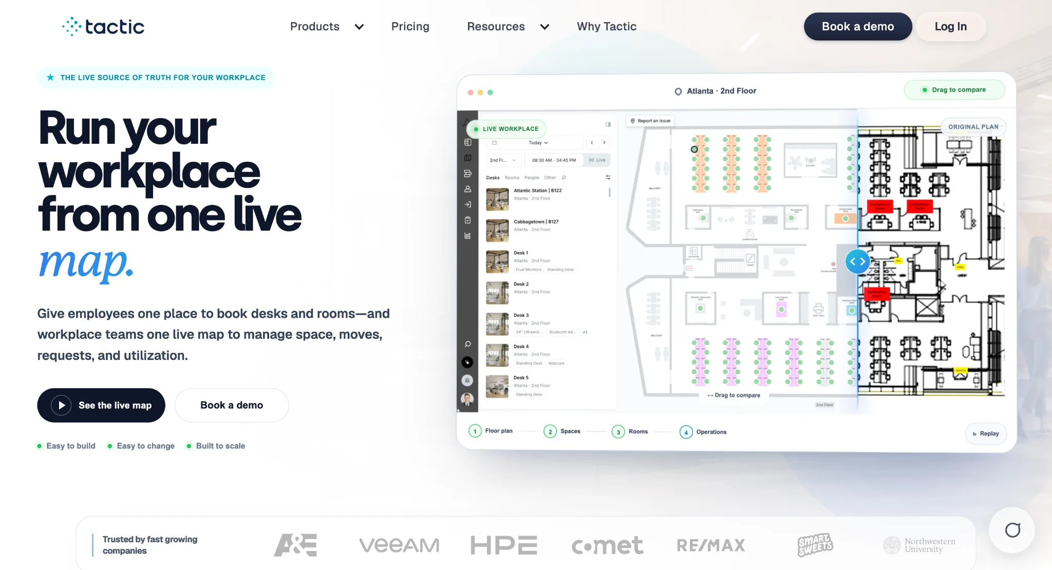 Tactic homepage showing its modular workplace management products