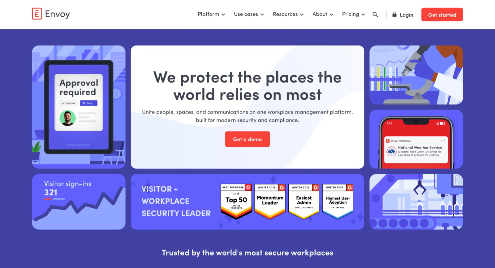 Envoy homepage: workplace security and visitor management platform