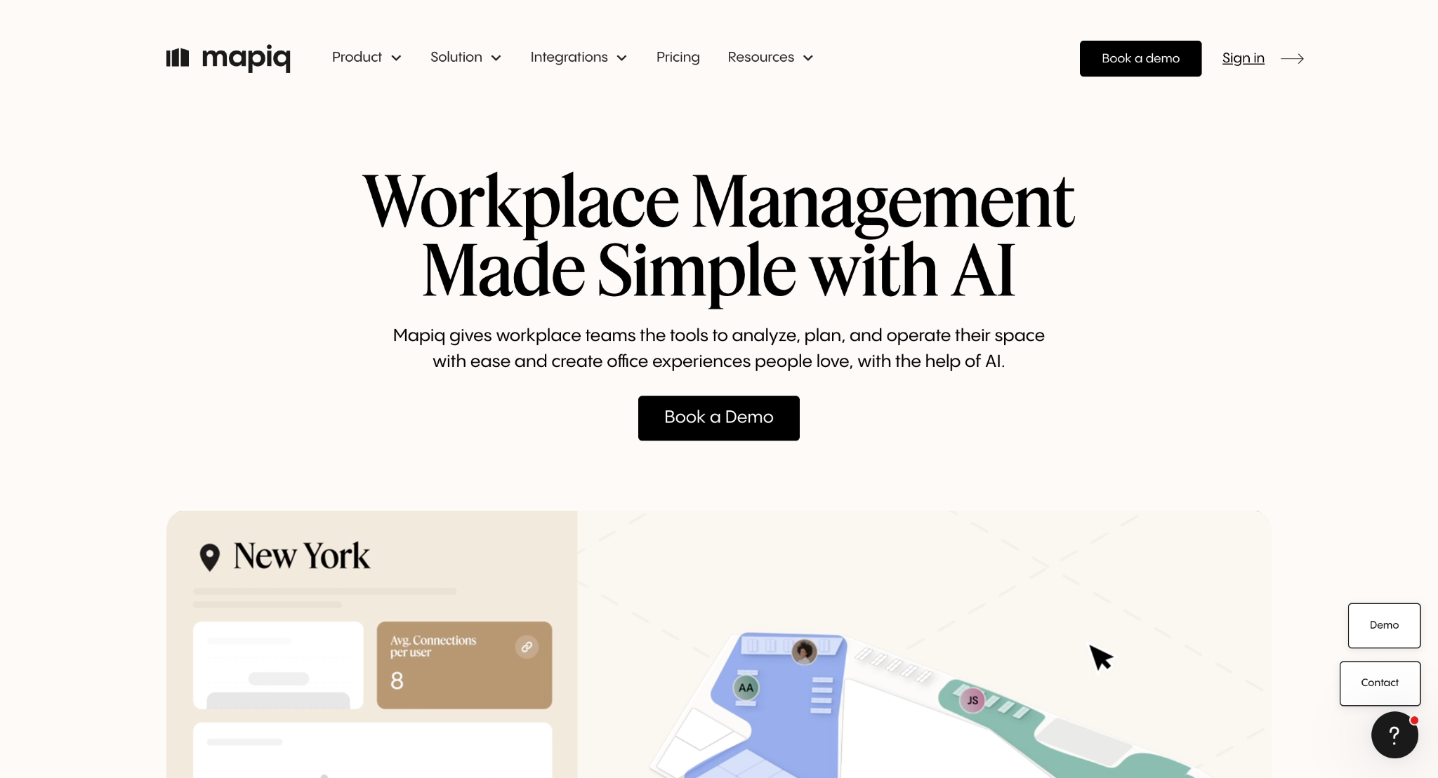 Mapiq homepage: workplace management made simple with AI
