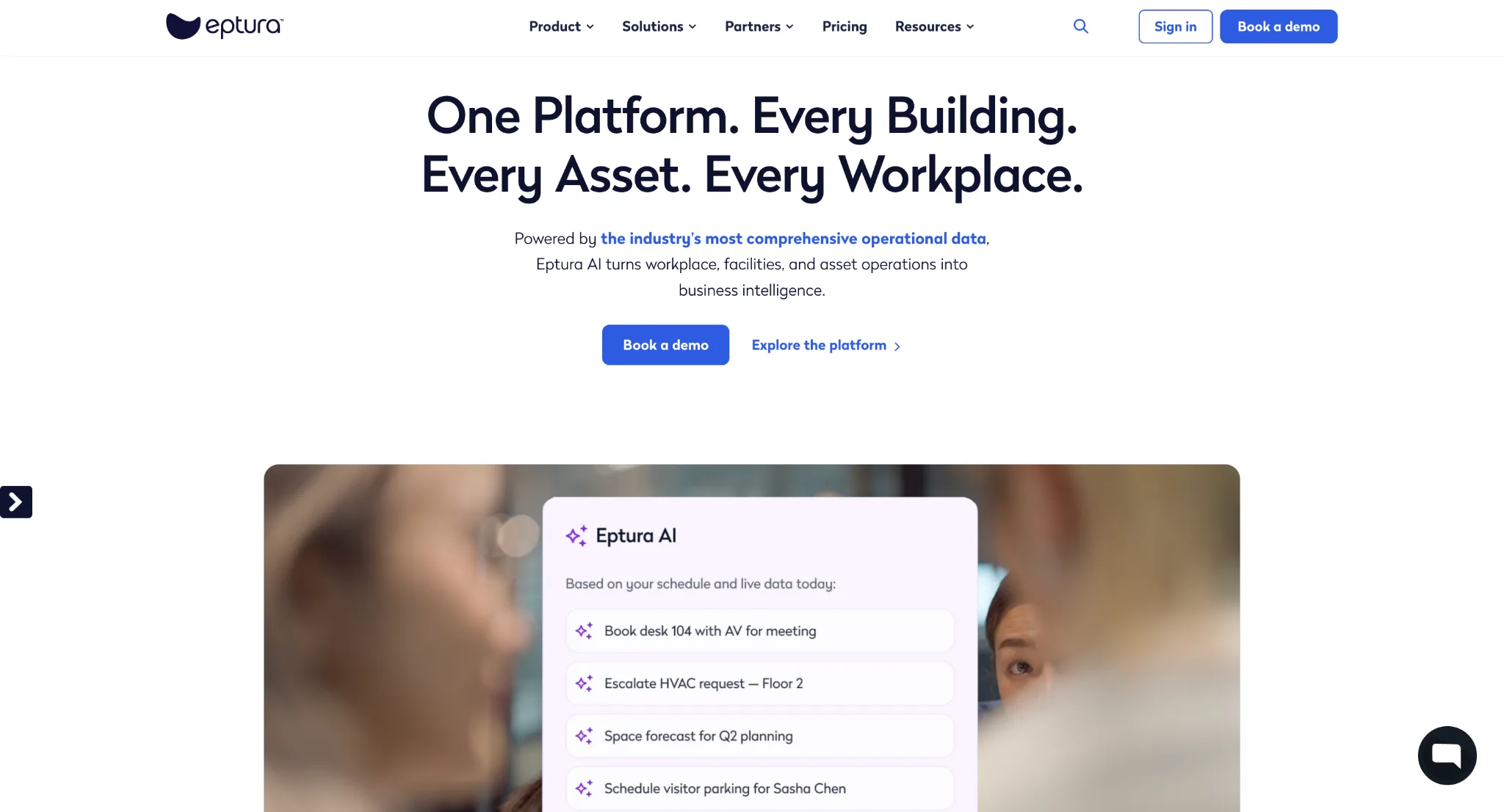 Eptura homepage showing its worktech platform for workplace and asset operations