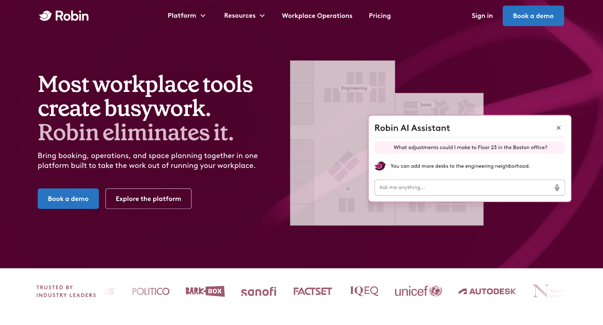 Robin homepage: workplace operations platform