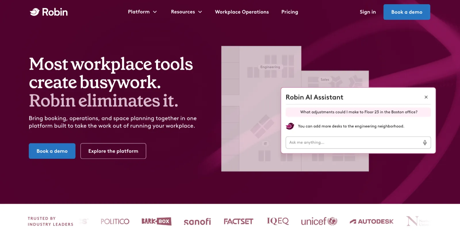 Robin homepage: workplace operations platform