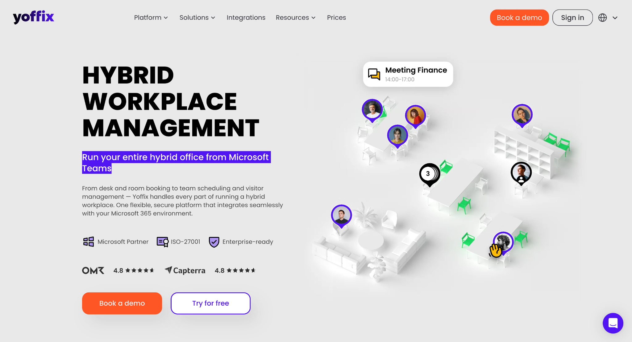 Yoffix homepage: hybrid workplace management for Microsoft Teams