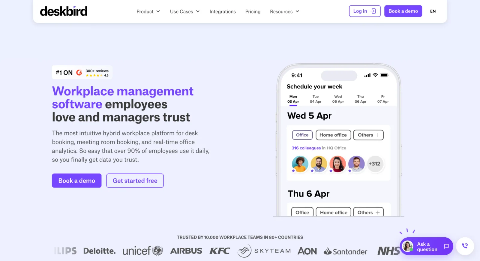 Deskbird homepage