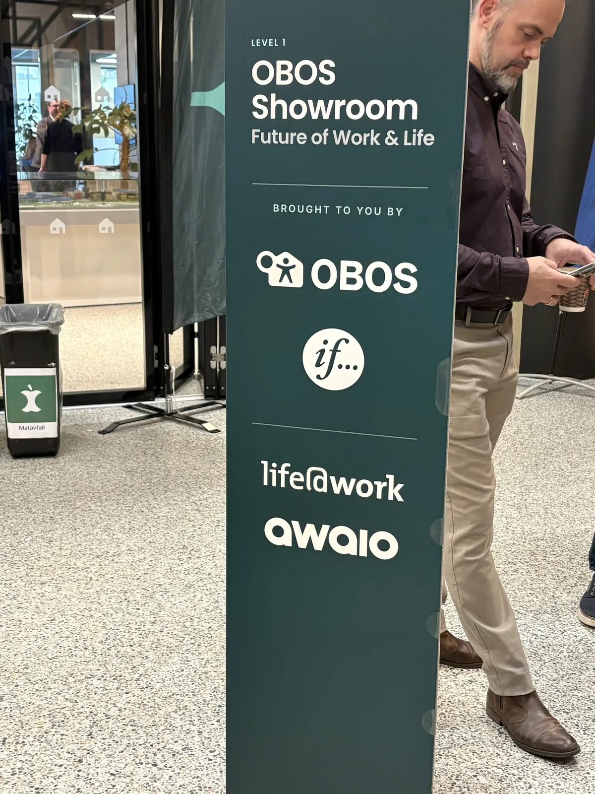 Sign for the OBOS Showroom, Future of Work & Life, brought to you by OBOS, If and Awaio