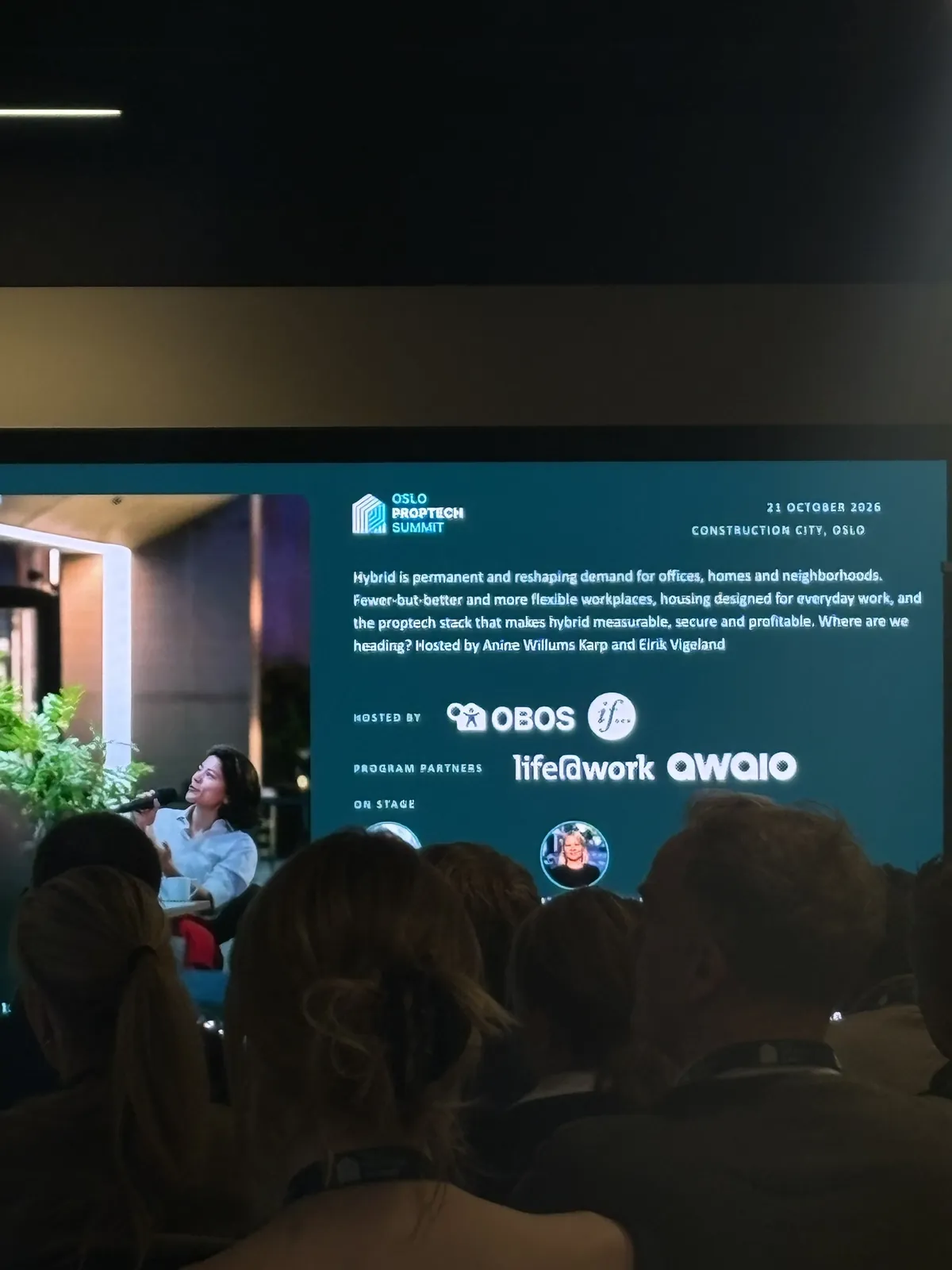 Stage screen listing OBOS and If as hosts and Awaio as a program partner of the Future of Work & Life stage