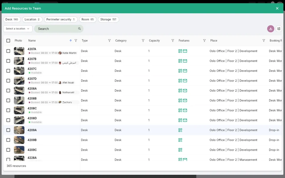 Add Resources to Team dialog