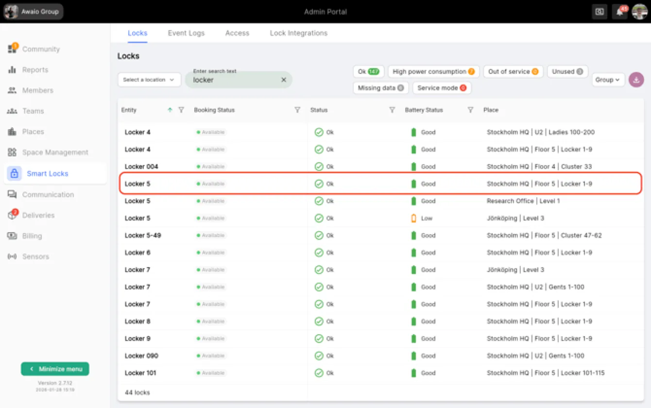 Updated battery data shown in the Admin Portal