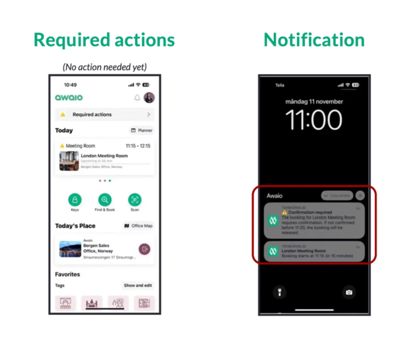 Booking confirmation notification in the Awaio app