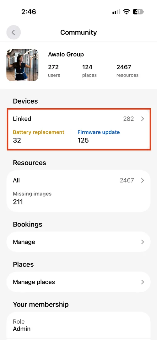 Tap Linked under Devices on the community screen