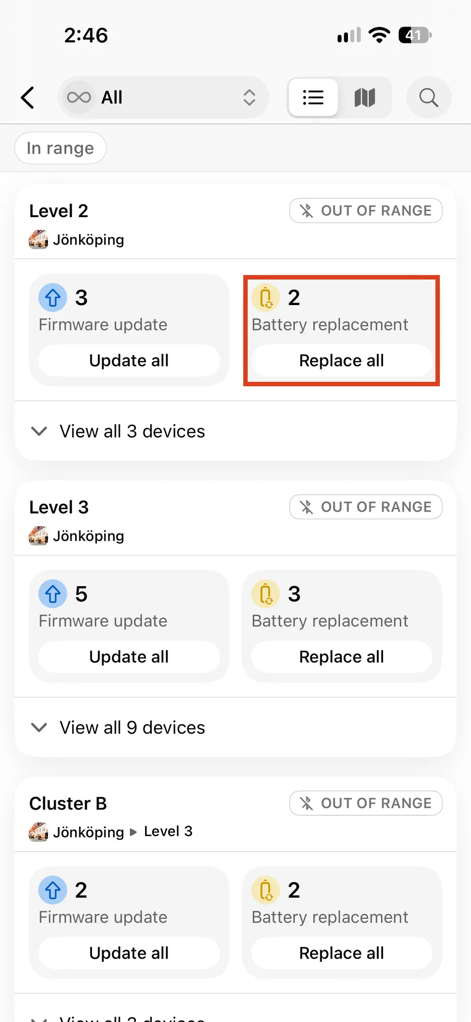 Tap Replace all under Battery replacement for the group
