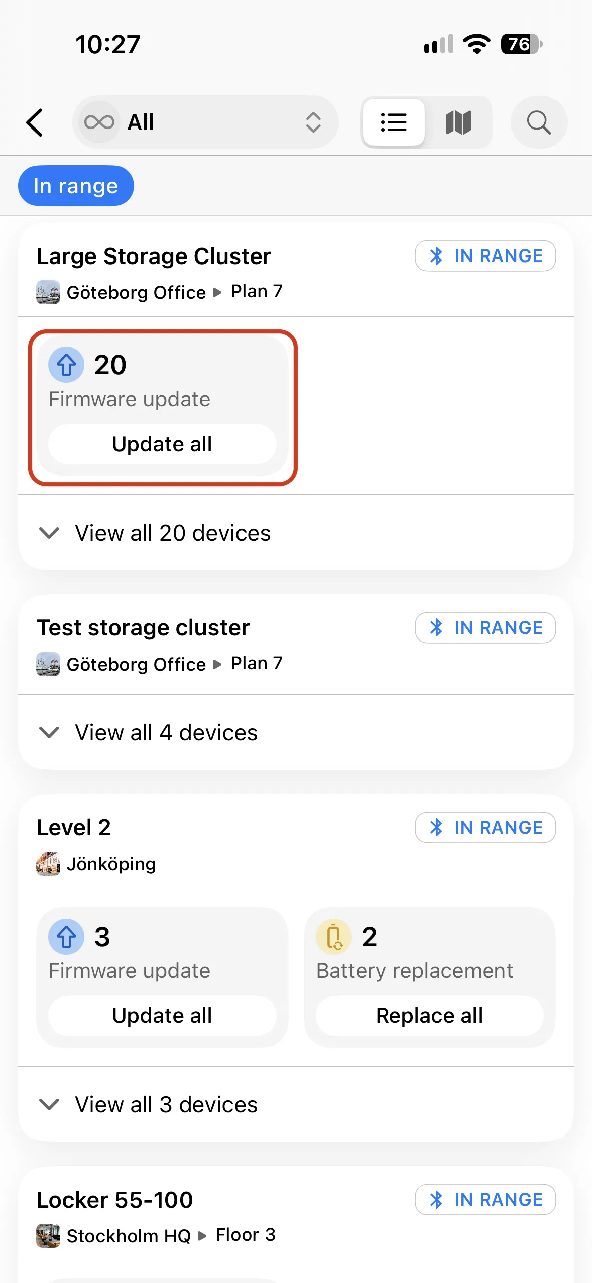 Update all button under Firmware update for a device group
