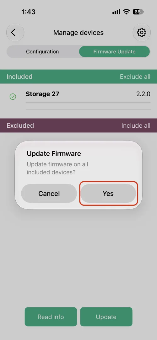 Confirm by tapping Yes