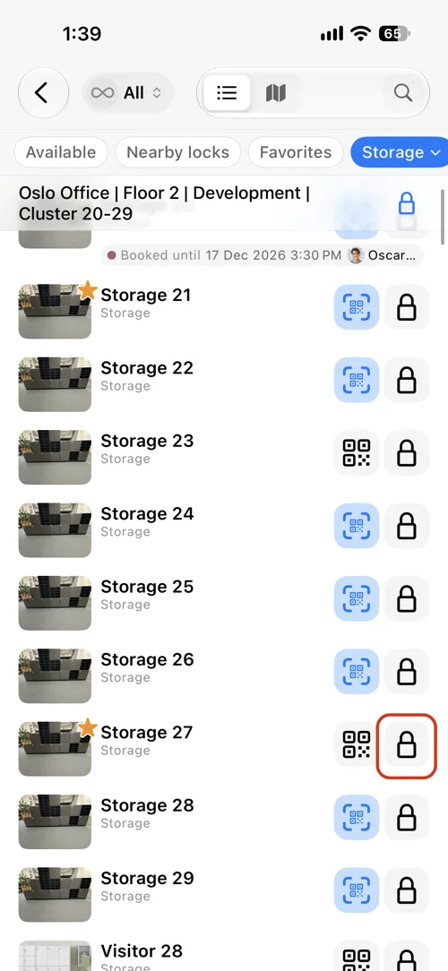 Find your locker and tap its lock icon