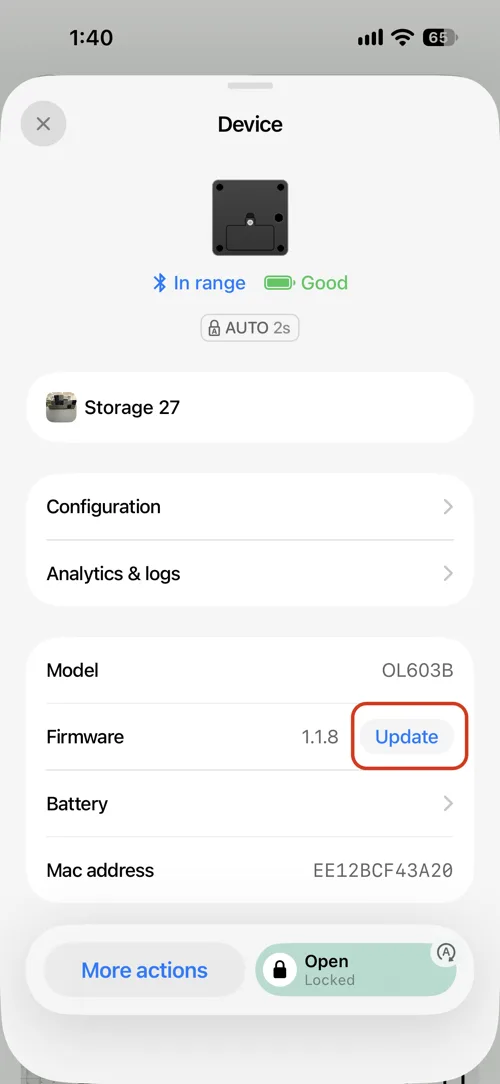 Tap Update next to the Firmware row