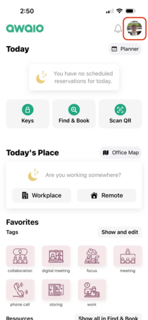 Tap your profile in the top-right corner