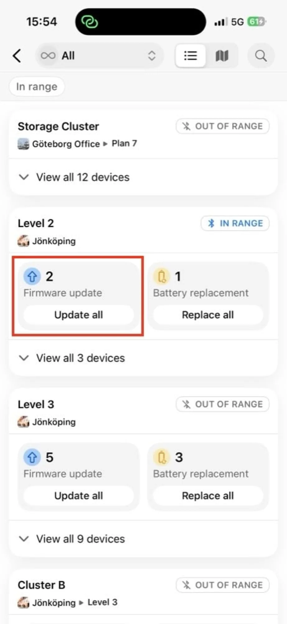 Find cluster and tap Update all