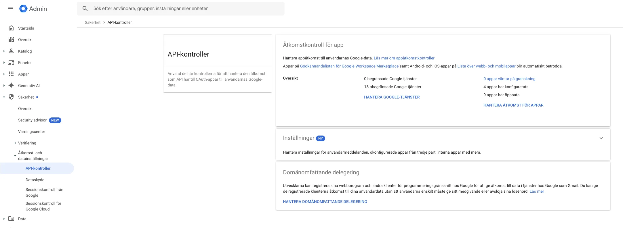 API controls page in the Google Admin Console