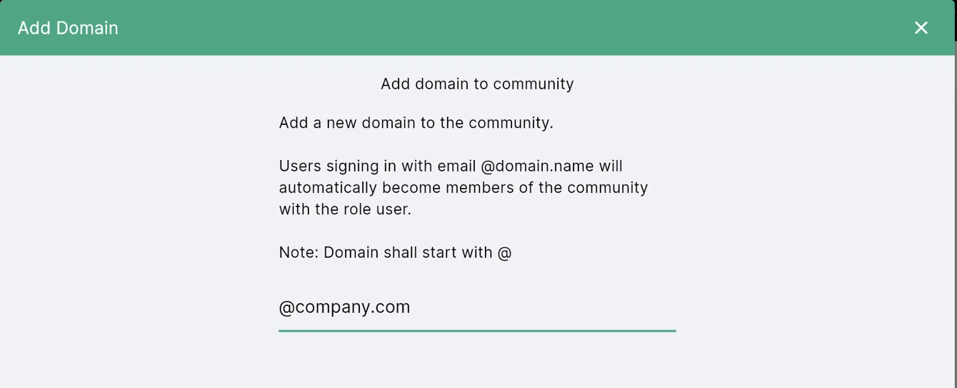 Domain management interface for adding an email domain