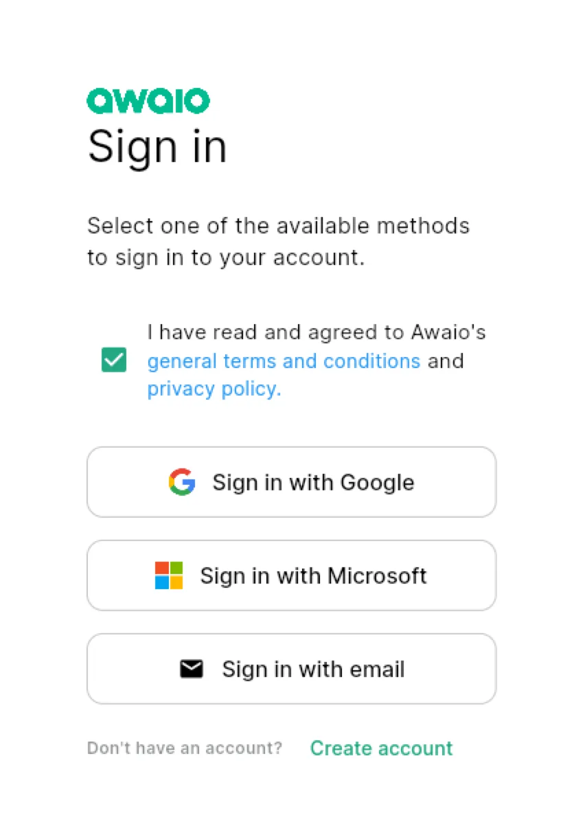 Login method selection screen