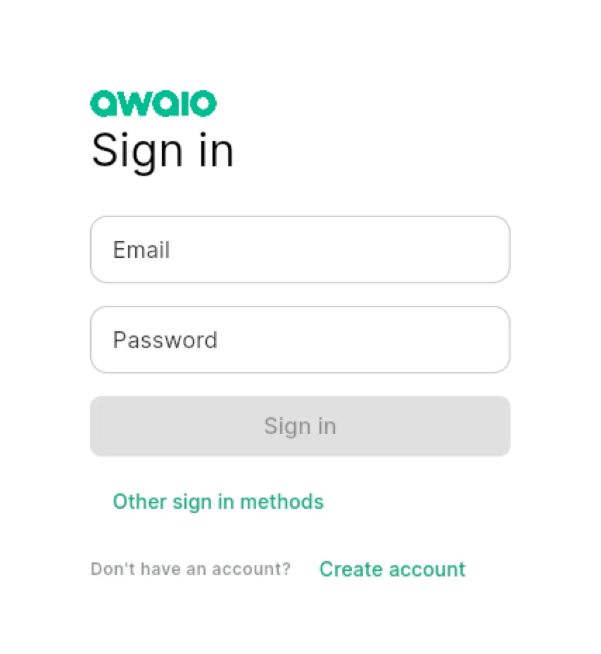 Create account screen