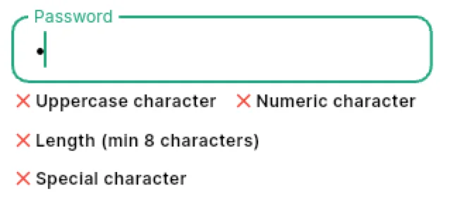 Password validation errors