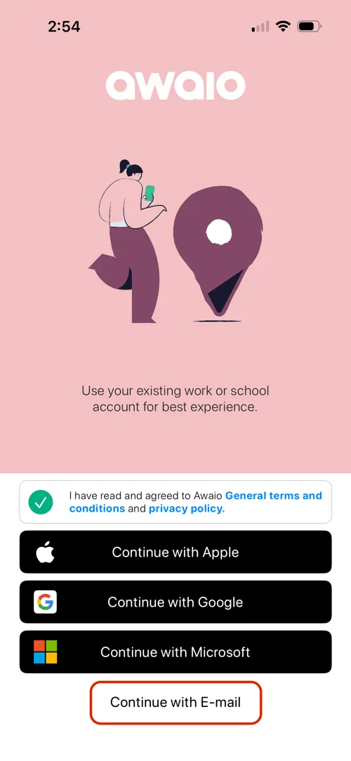 Continue with Email option