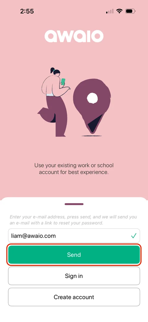 Enter email and send reset link