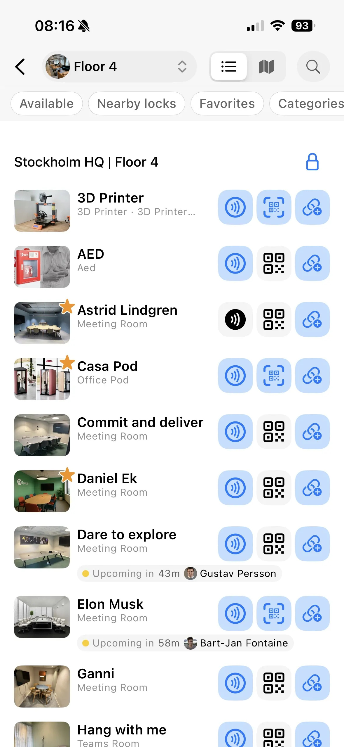 Resource list with the NFC button on Astrid Lindgren now dark, indicating a linked card