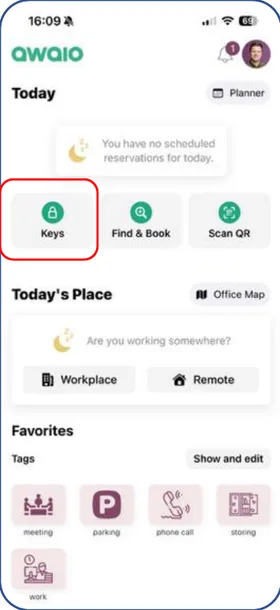 Tap the Keys icon on the home screen