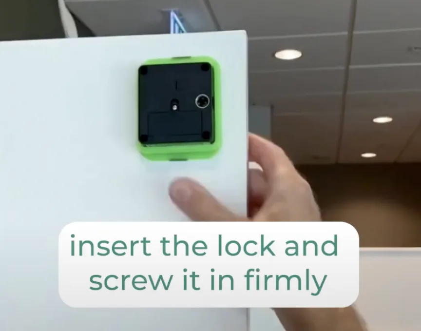 Lock inserted into door template and screwed in