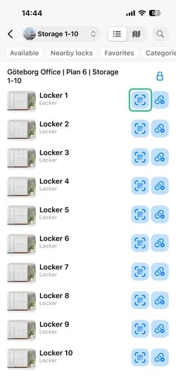 Tap the QR code icon next to the locker to start pairing