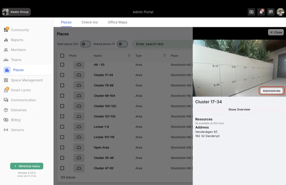 Step 3 — The Administrate button in the place drawer