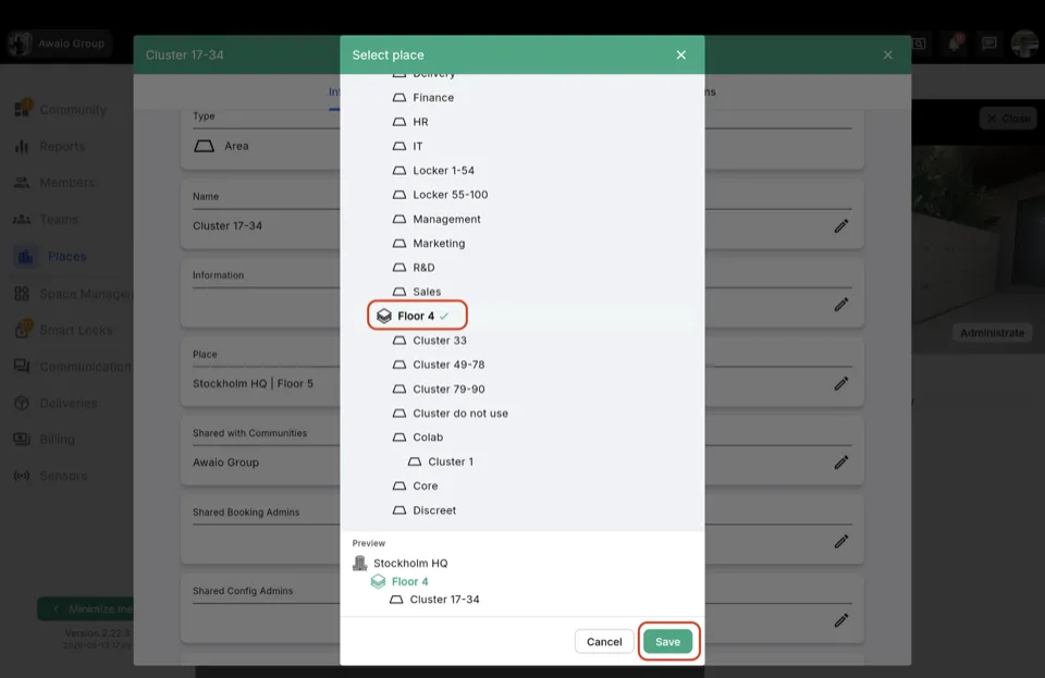 Step 5 — Selecting the destination floor in the picker