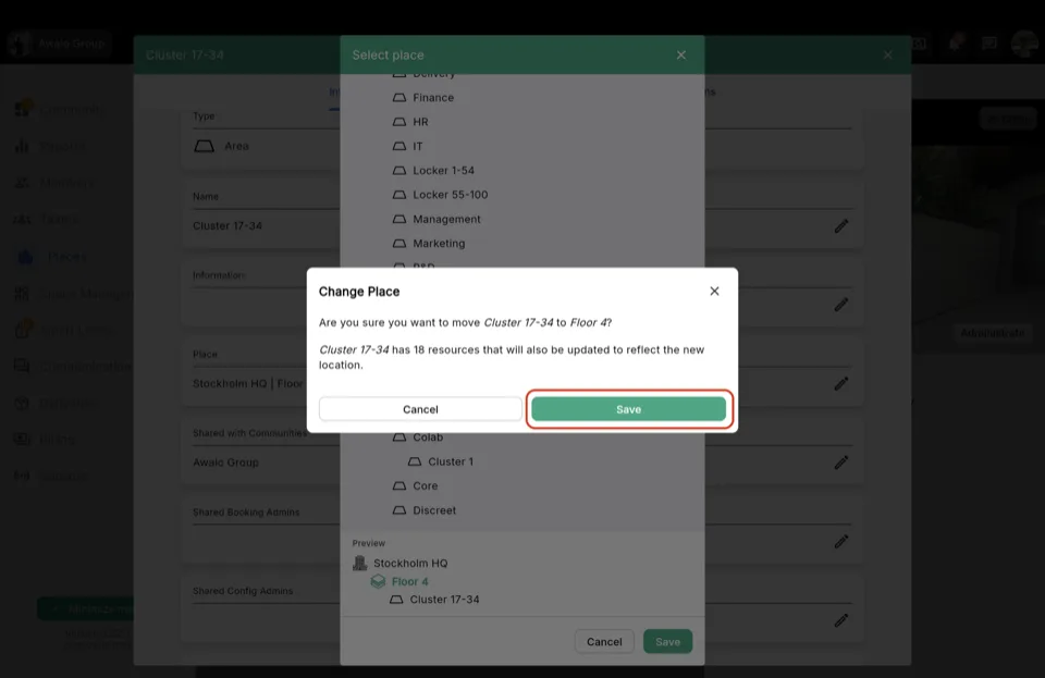Step 6 — The Change Place confirmation dialog