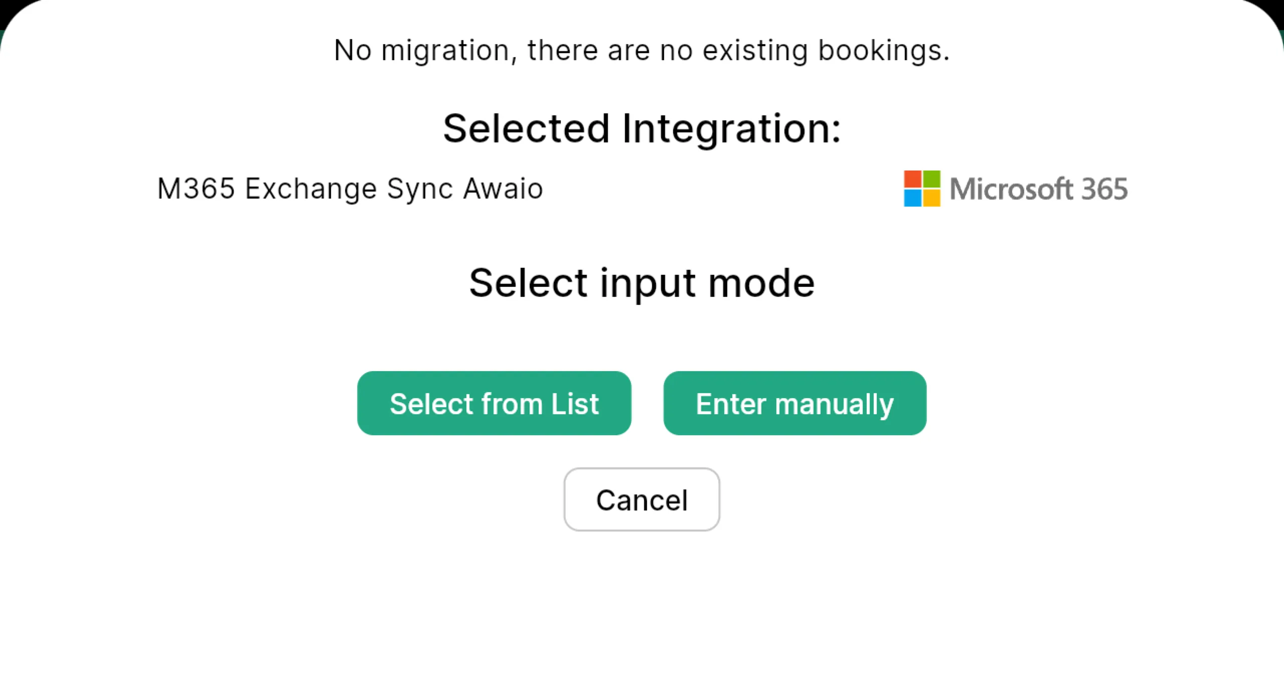 Select input mode dialog with Select from List and Enter manually options