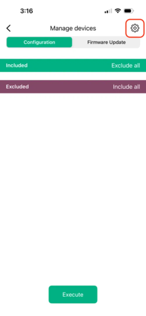 Tap the settings icon on the Manage devices screen