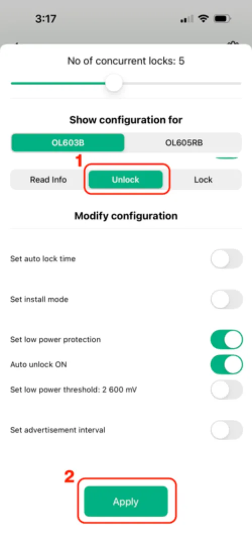 Select Unlock and tap Apply