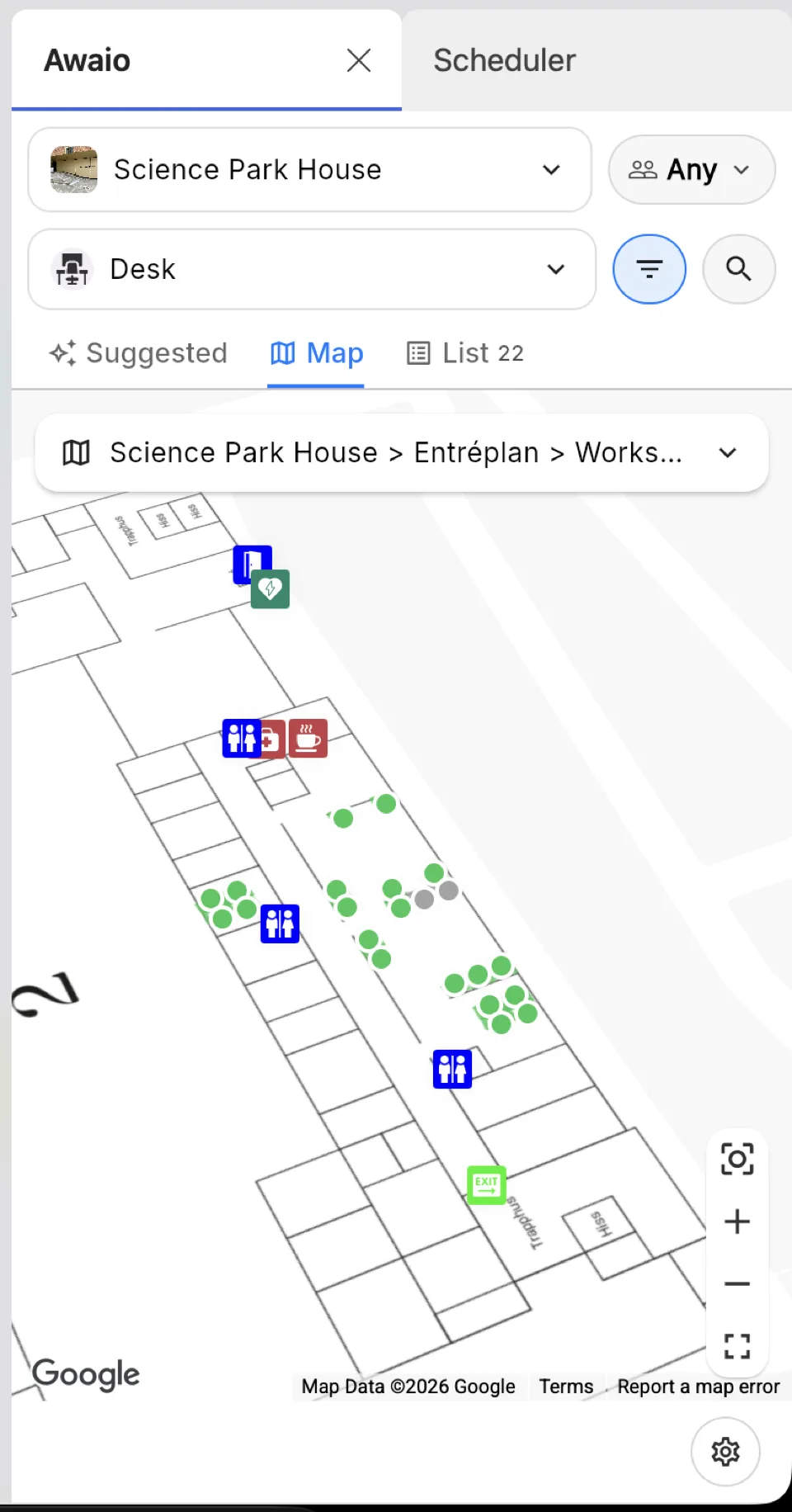 Awaio task pane in Outlook showing the office map view