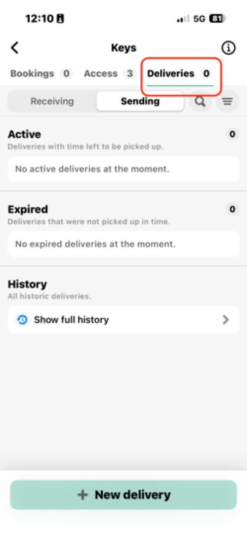Switch to the Deliveries tab